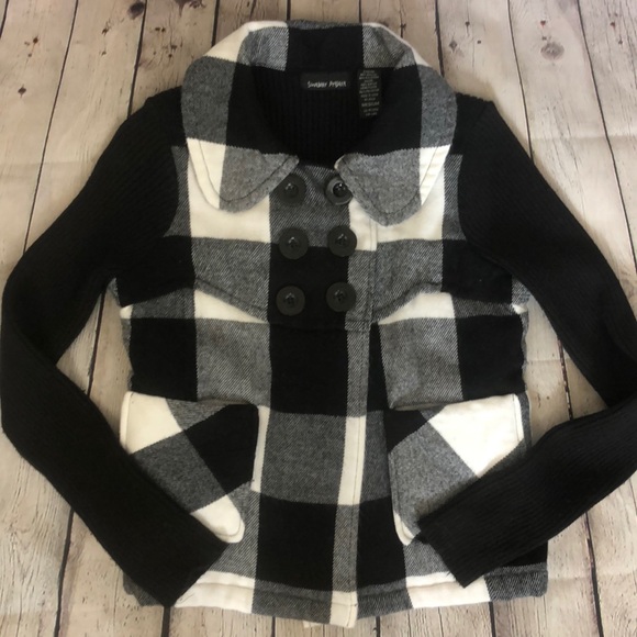 Black and white buffalo plaid sweater Clearance